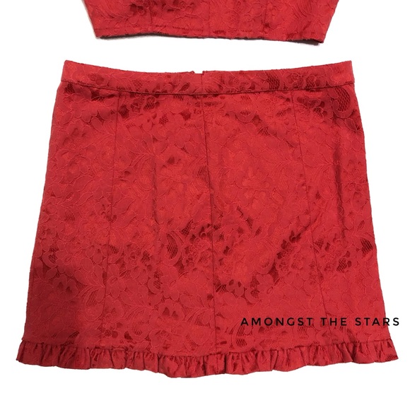 Free People Fiona Red Jacquard Crop Top Skirt Set - Picture 7 of 9